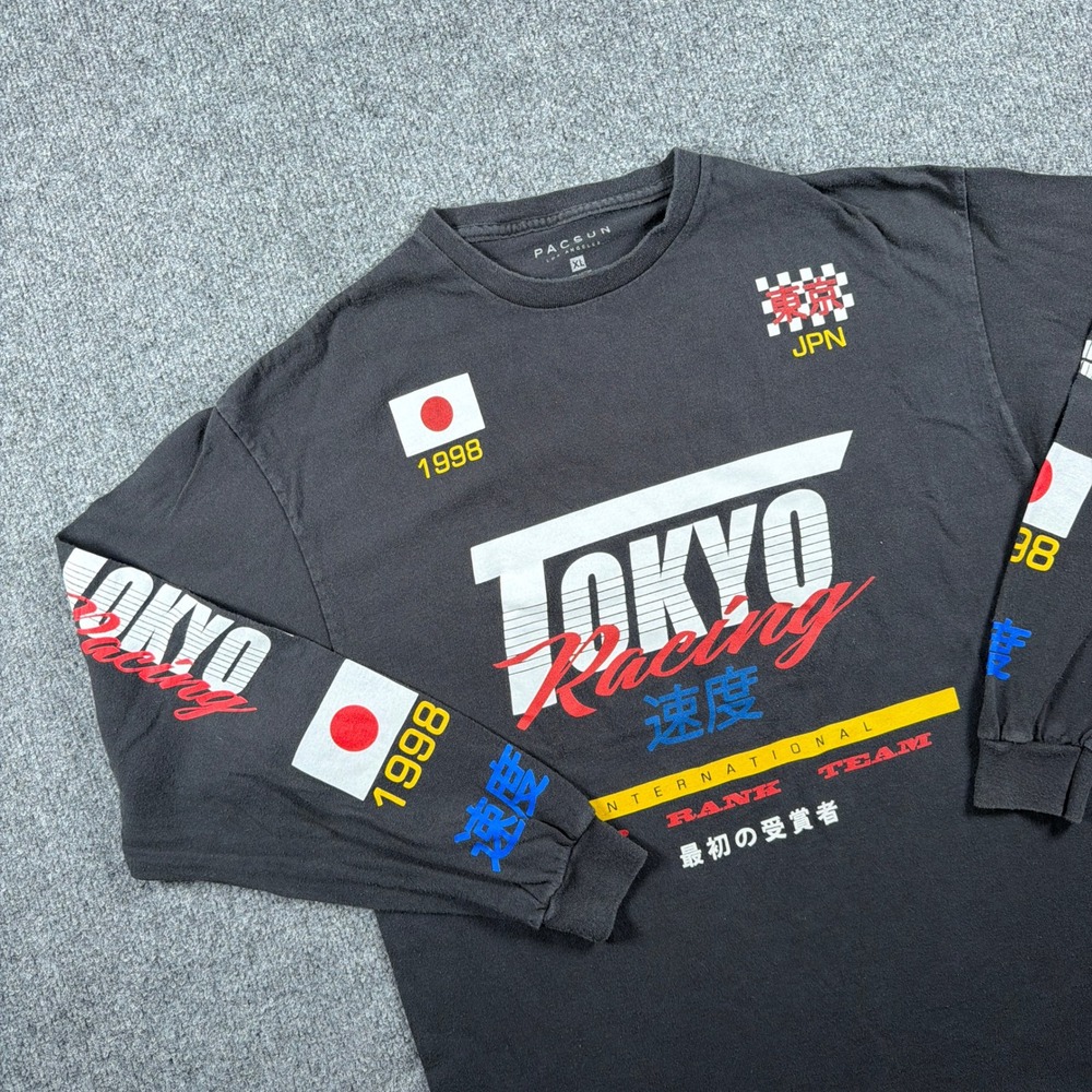 PacSun Tokyo Racing T-Shirt Mens XL Black Long Sleeve Japanese Streetwear 1998